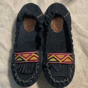 Women's Navy Moccasins indigenous with Colorful Pattern
